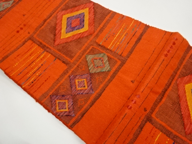 JAPANESE KIMONO / TSUMUGI LOZENGE / HORIZONTAL STRIPES NAGOYA OBI